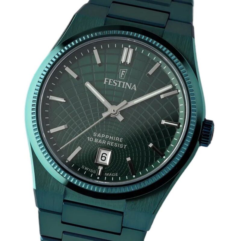 Montre Festina Homme Swiss Made Rivé Acier Cadran Vert Bracelet Acier et Verre Saphir  F20079/1 – Image 2