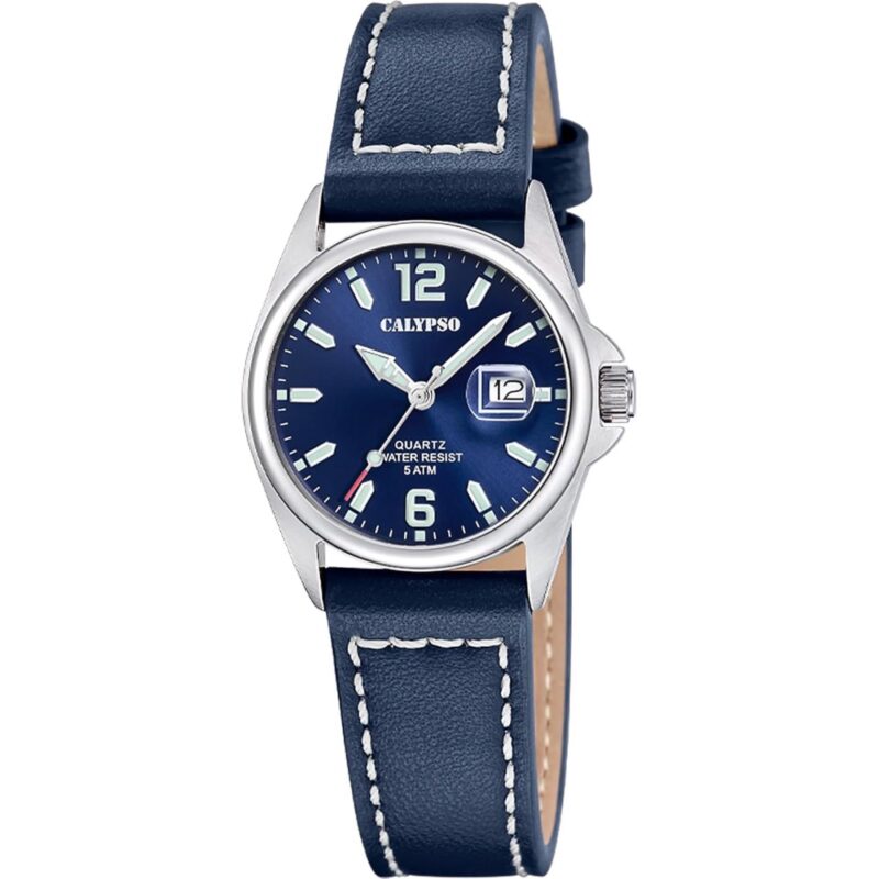 Montre Calypso Femme Acier Fond Bleu Bracelet Cuir Bleu K5871/3