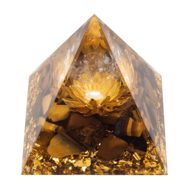 Pyramide Orgonite de Protection en Résine et Pierre Naturelle Oeil de Tigre et Cristal de Roche - 6x6cm – Image 2