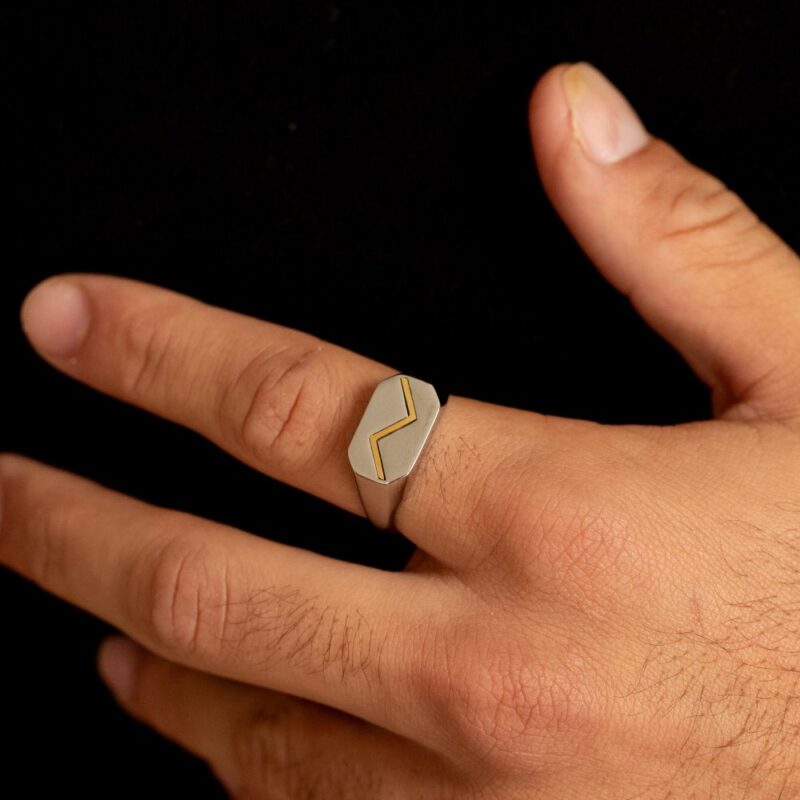 Bague Homme Chevalière Acier Bicolore – Image 2