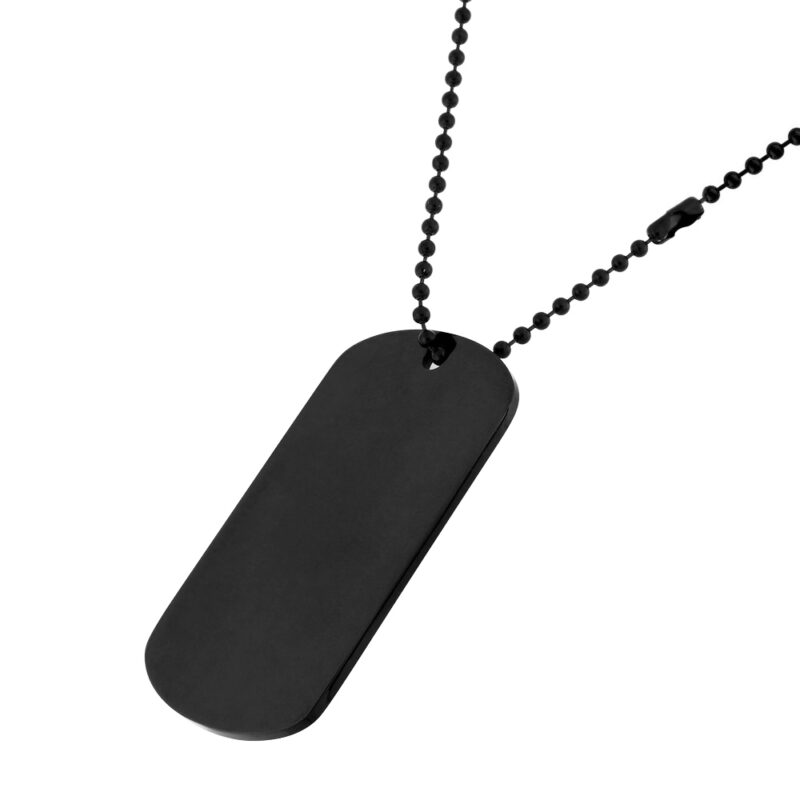 Collier Homme Acier Noir Maille Boule et Pendentif Plaque 5cm – Image 2