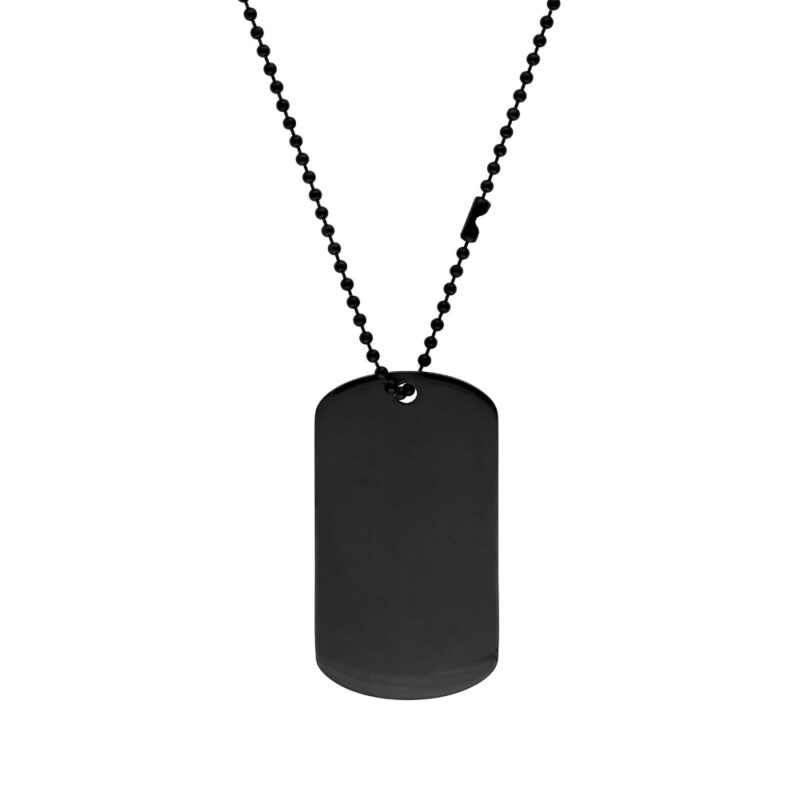 Collier Homme Acier Noir Maille Boule et Pendentif Plaque 5cm