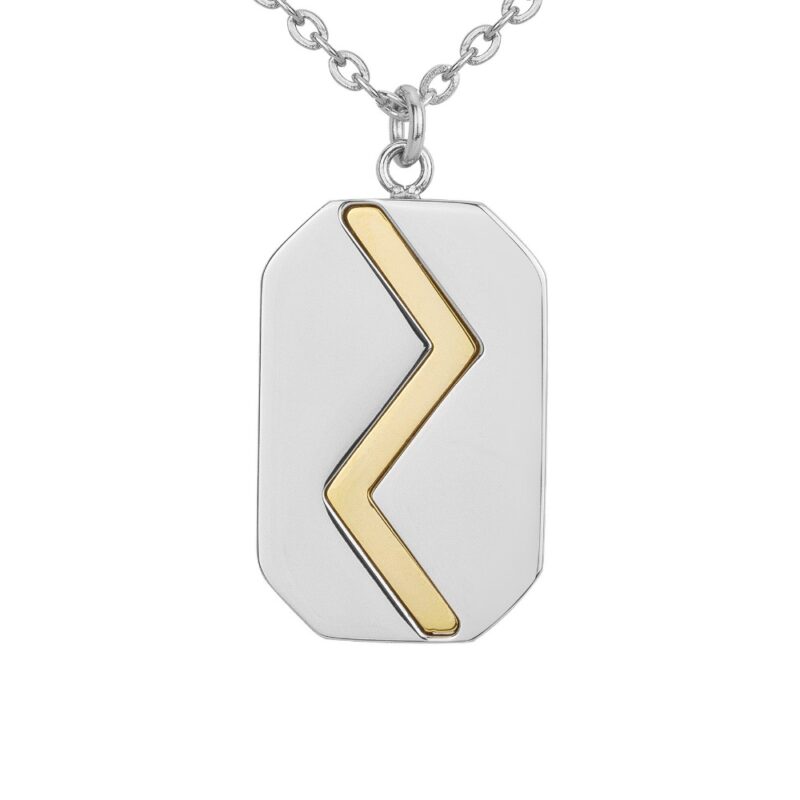 Collier Homme Acier Pendentif Octogonal Bicolore