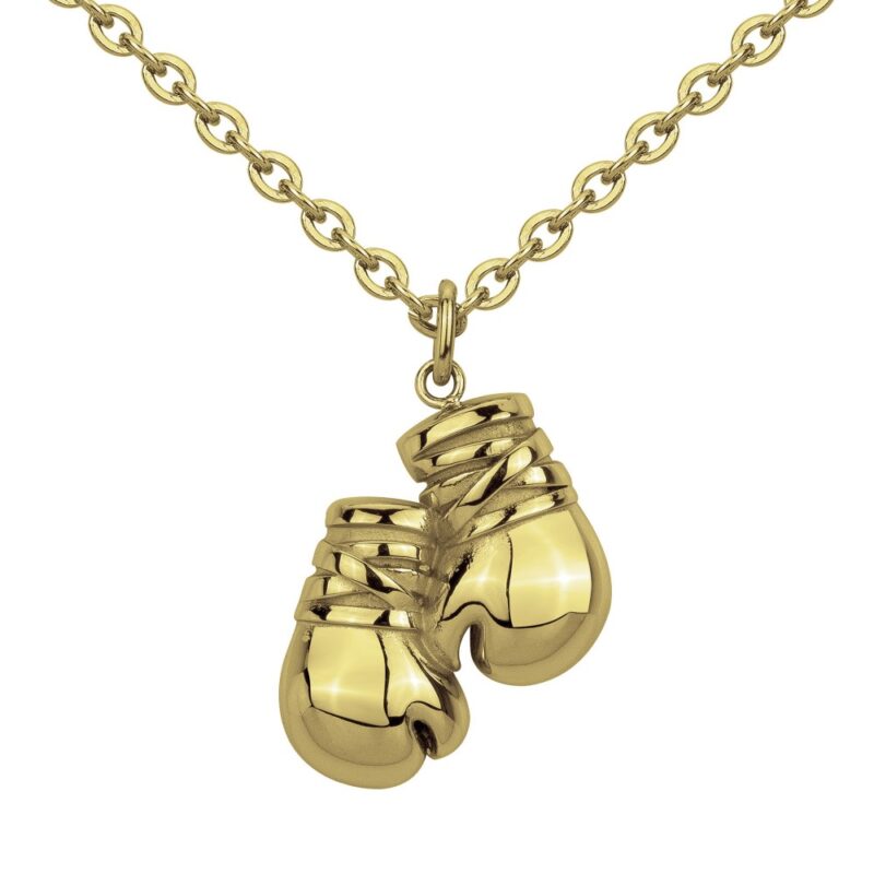 Collier Homme Acier Gold Pendentif Gants de Boxe