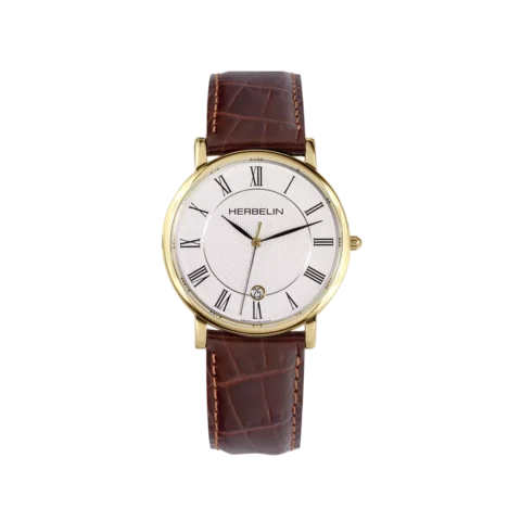 Montre Homme Herbelin Acier PVD Jaune Classique Cuir Marron 12248P08MA