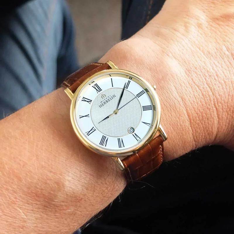 Montre Homme Herbelin Acier PVD Jaune Classique Cuir Marron 12248P08MA – Image 2