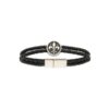 Bracelet Homme Acier Fleur de Lys et 2 rangs Cuir Noir Tressé