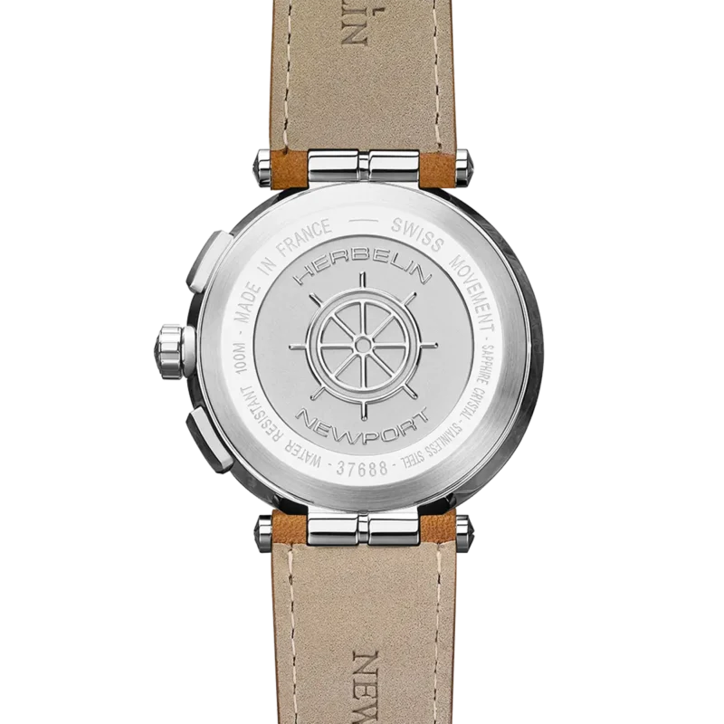 Montre Herbelin Homme Acier Chrono Newport Cadran Argent Compteurs Bleus Cuir Camel 37688A42GD – Image 4