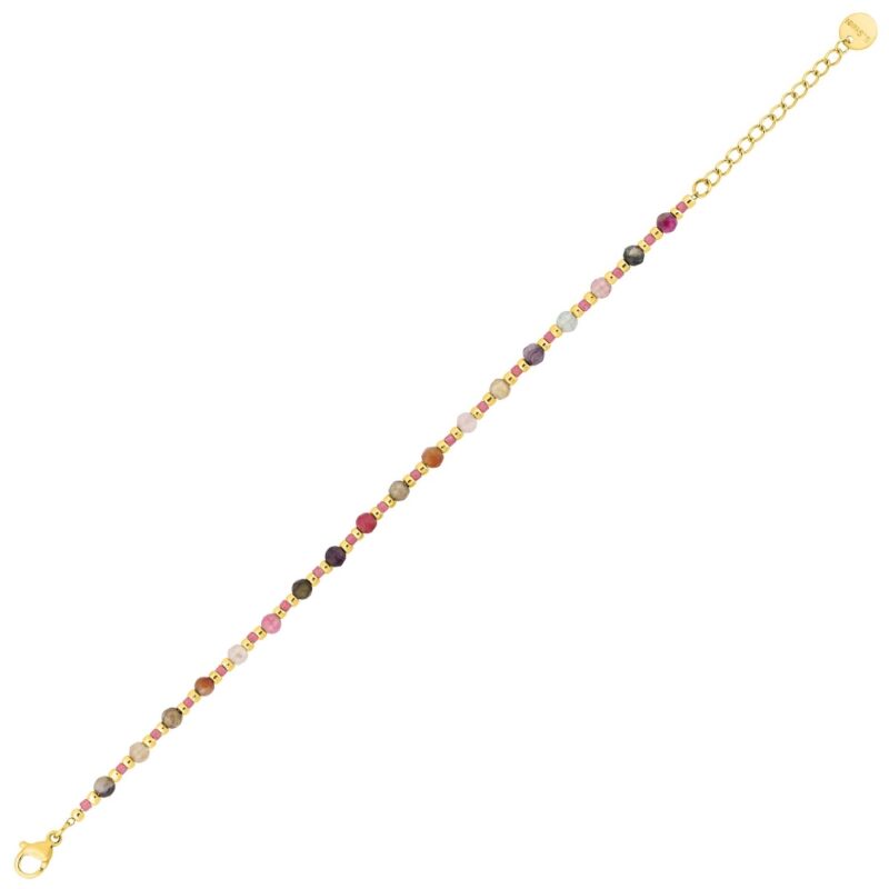 Bracelet Fashion Steel Acier Doré 1 Rang Boules Dorées et Roses – Image 2