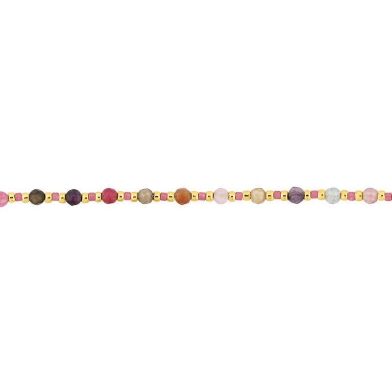 Bracelet Fashion Steel Acier Doré 1 Rang Boules Dorées et Roses