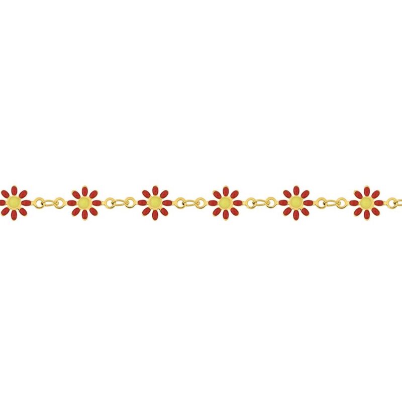Bracelet Fashion Steel Acier Doré Fleurs Résine Rouge et Jaune