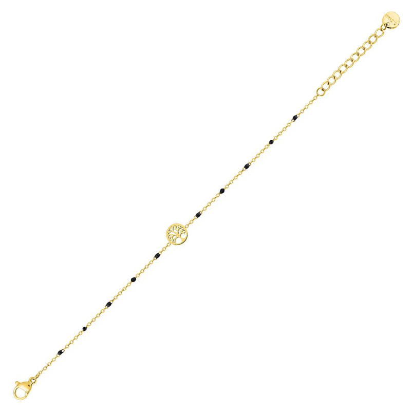 Bracelet Fashion Steel Acier Doré Motif Arbre de Vie et Résine Noire – Image 2