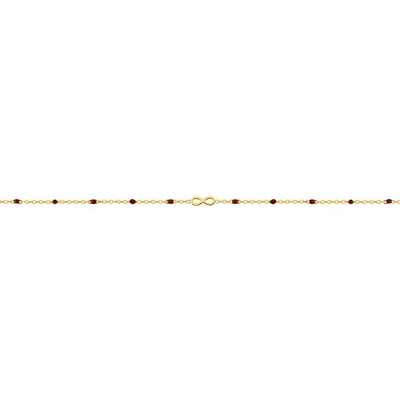 Bracelet Fashion Steel Acier Doré Motif Infini et Résine Rouge