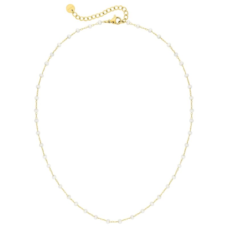Collier Fashion Steel Acier Doré Boules Verre Blanches
