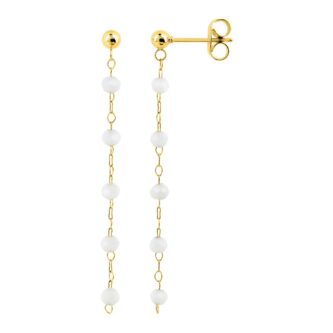 Boucles d'oreilles Fashion Steel Pendantes Acier Doré Boules Verre Blanches