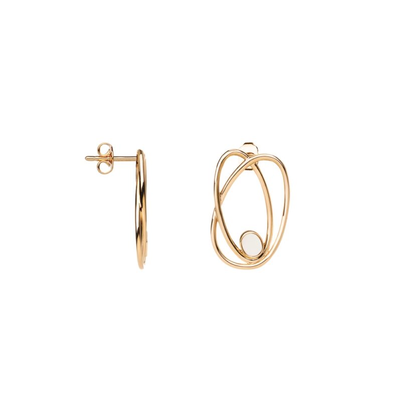 Boucles d'oreilles Saunier Sculpturale Plaqué Or et Nacre Blanche