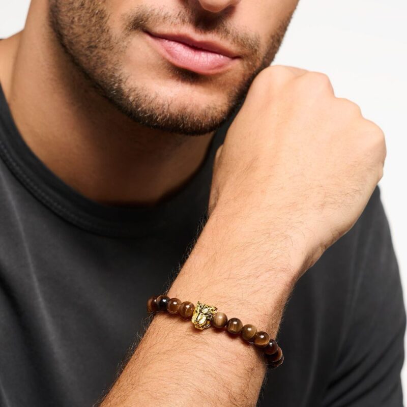 Bracelet Homme Thomas Sabo Oeil de Tigre et Tête de Tigre Argent Plaqué Or Jaune – Image 2