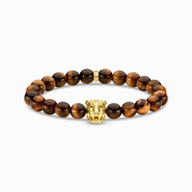 Bracelet Homme Thomas Sabo Oeil de Tigre et Tête de Tigre Argent Plaqué Or Jaune