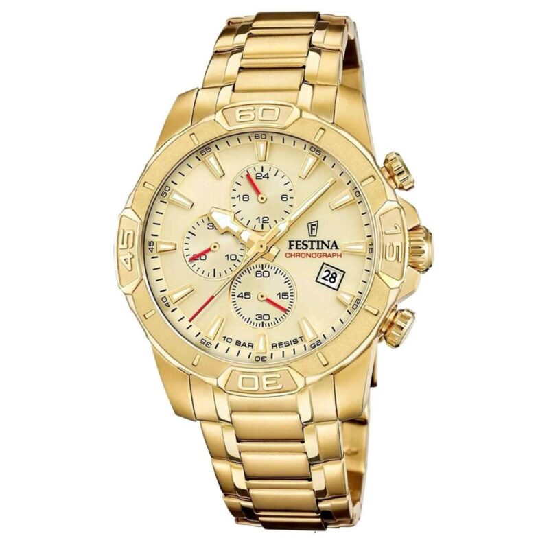 Montre Homme Festina Chronographe Acier PVD Jaune Cadran Champagne F20705/2