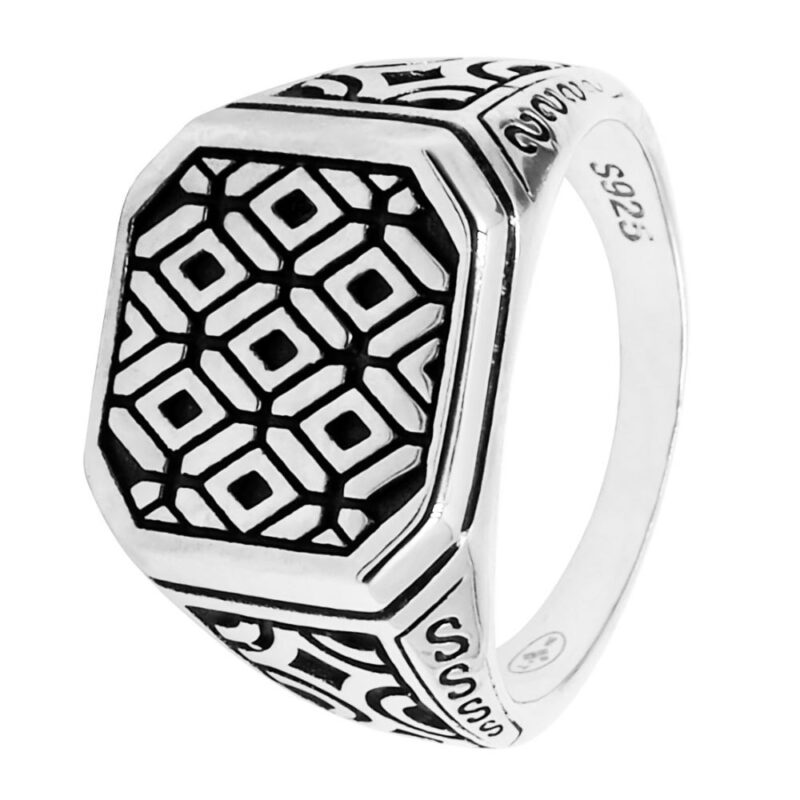 Bague Chevalière Homme Argent Rhodié 925/1000 Effet Vieilli
