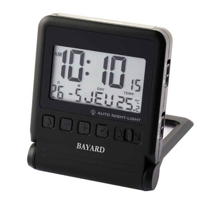 Réveil de Voyage Bayard Noir Digital Radio-Piloté LCD Capteur de Lumière