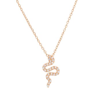 Collier Pendentif Plaqué Or Rose Serpent Pavage Oxydes