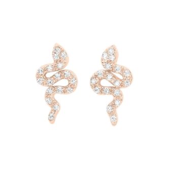 Boucles d'oreilles Plaqué Or Rose Serpent Pavage Oxydes