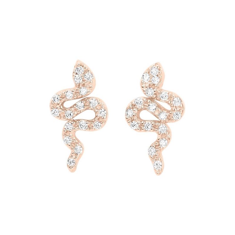 Boucles d'oreilles Plaqué Or Rose Serpent Pavage Oxydes