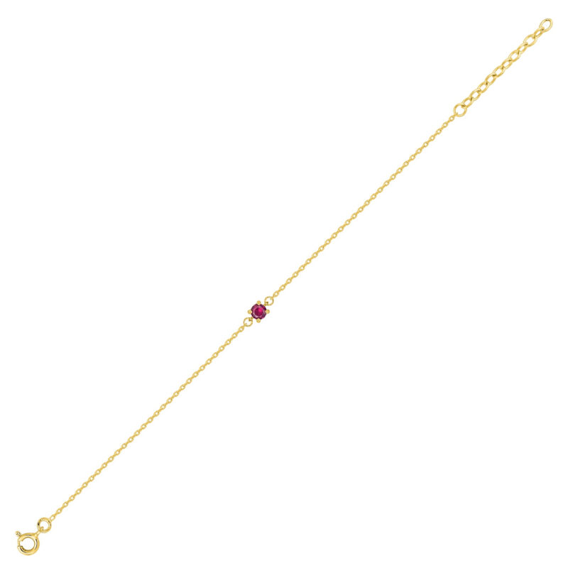 Bracelet Plaqué Or Jaune et Oxyde Rouge Serti 4 Griffes 4mm – Image 2
