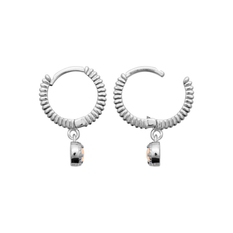 Créoles Argent 925/1000 Rhodié avec Pampille Quartz Rose diamètre 11mm – Image 2