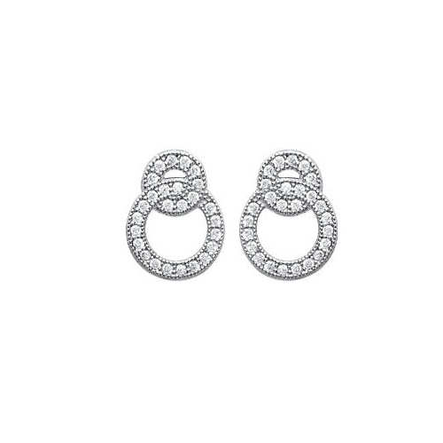 Boucles d'oreilles Argent Rhodié 925/1000 Anneau Double Pavage Oxydes