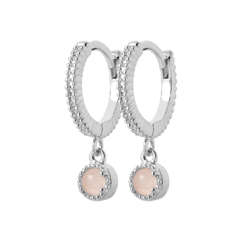 Créoles Argent 925/1000 Rhodié avec Pampille Quartz Rose diamètre 11mm