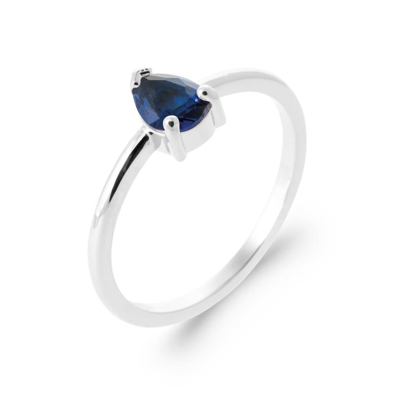 Bague Argent Rhodié 925/1000 Oxyde Bleu Forme Poire
