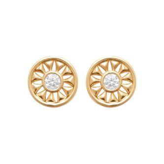 Boucles d'oreilles Plaqué Or Forme Ronde Motif Soleil et Oxyde Sertis Clos Diamètre 6mm