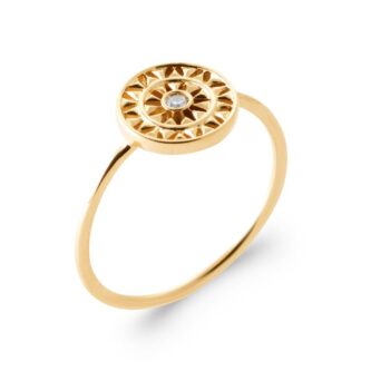 Bague Plaqué Or Jaune Forme Ronde Motif Soleil et Oxyde Sertis Clos - 54