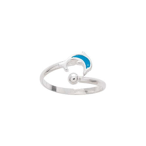 Bague Enfant Réglable Argent 925/1000 Rhodié Dauphin et Laque Bleue