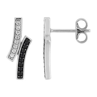 Boucles d'oreilles Argent Rhodié 925/1000 Un Rang Oxydes Blancs et Noirs