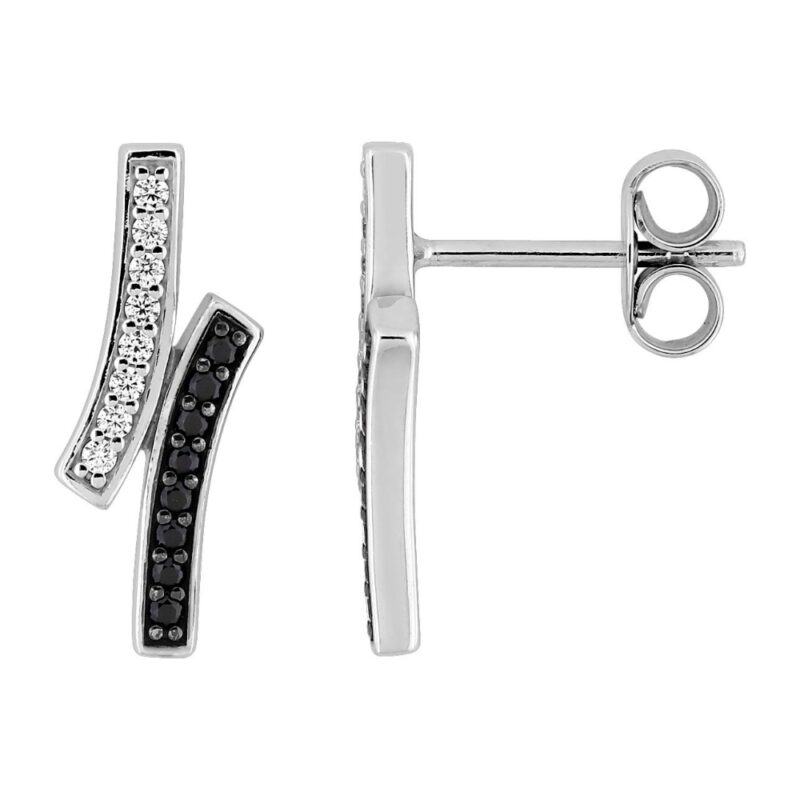 Boucles d'oreilles Argent Rhodié 925/1000 Un Rang Oxydes Blancs et Noirs