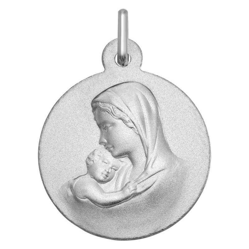 Médaille Ronde Argent 925/1000 Ronde Vierge à L'enfant Diamètre 18mm