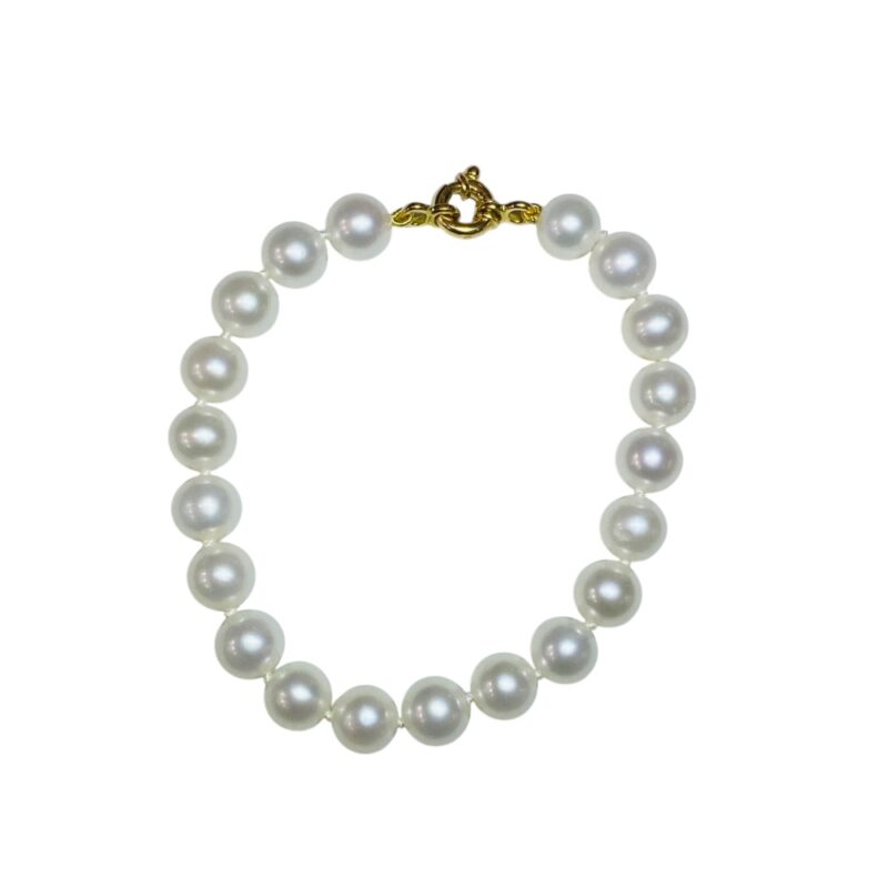 Bracelet Or Jaune 750/1000 Fermoir Anneau Marin 8mm et Perles de Culture 8 - 8.5mm