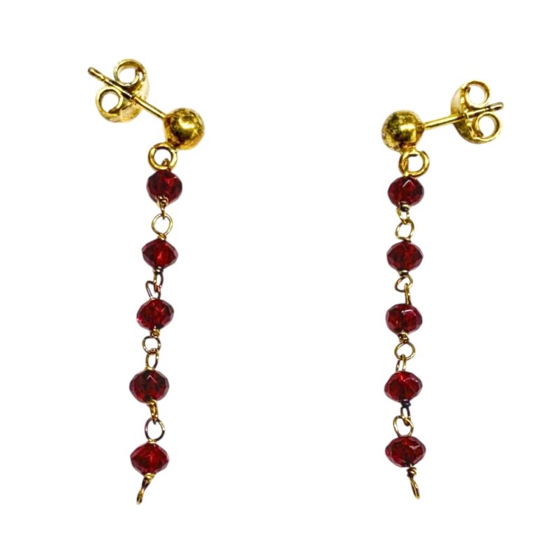Boucles d'oreilles Pendantes Argent Doré 925/1000 Cristal Rouge Hauteur 40mm