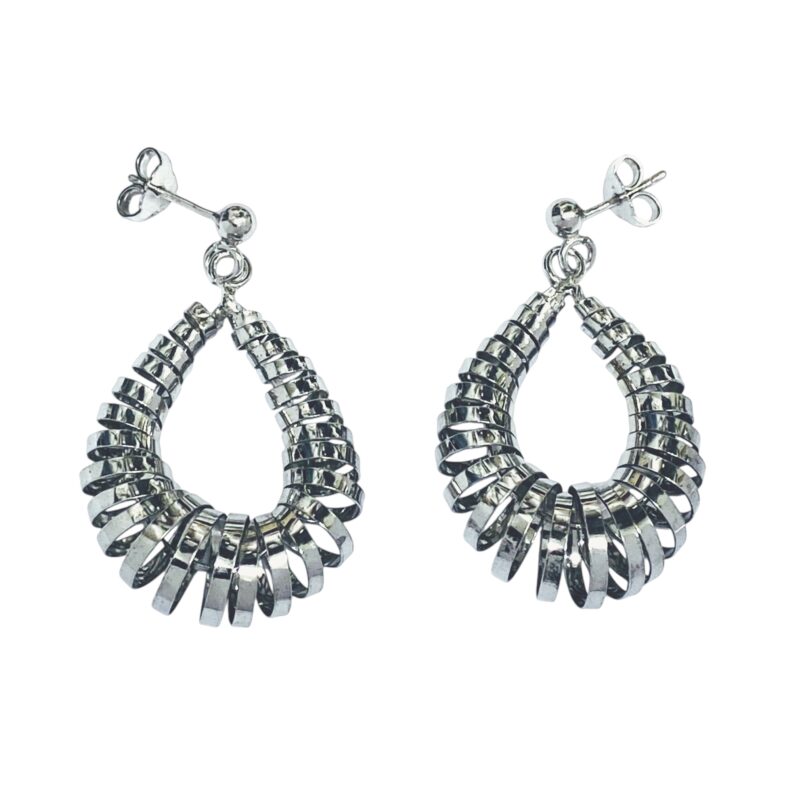 Boucles d'oreilles Argent Rhodié 925/1000 Goutte Spirale Hauteur 40mm