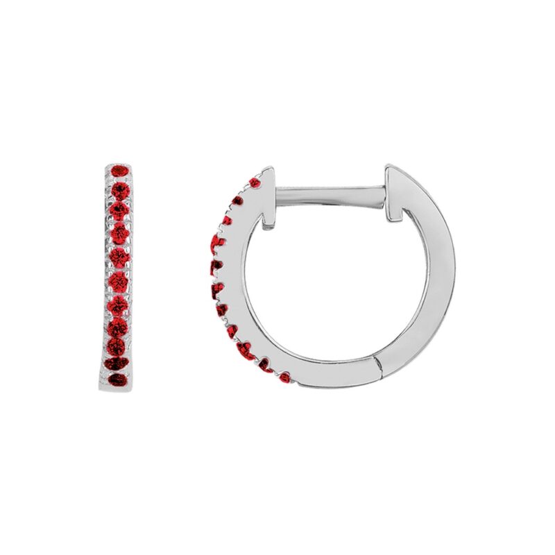 Créoles Argent 925/1000 Rhodié Pavage Oxydes Rouges Système Ouvrant Diamètre 10mm
