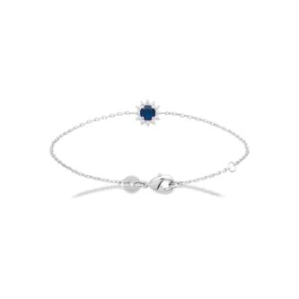 Bracelet Argent Rhodié 925/1000 Marguerite Oxyde Rond Bleu Entourage Oxydes Blancs
