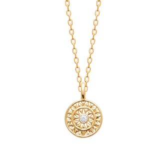 Collier Plaqué Or Jaune Motif Soleil et Oxyde Sertis Clos