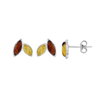 Boucles d'oreilles Argent Rhodié 925/1000 Forme Amande Ambre Cognac et Miel