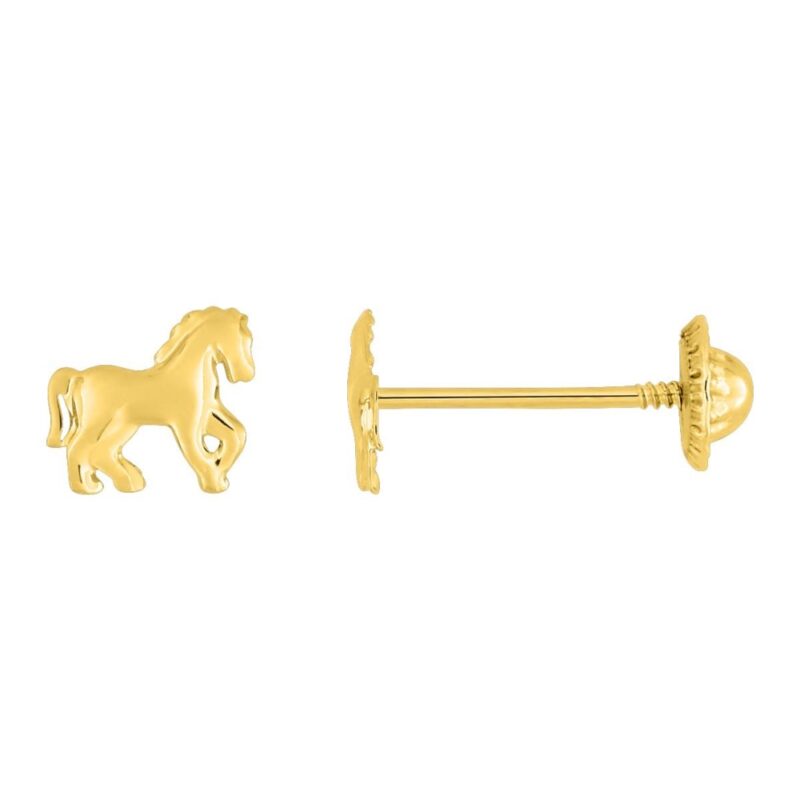 Boucles d'oreilles Enfants Or Jaune 750/1000 Cheval Poussettes à Vis