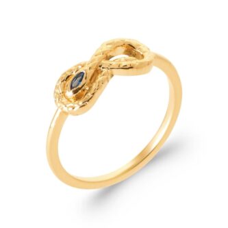 Bague Plaqué Or Jaune Serpent Infini Oxyde Navette Bleu - 54
