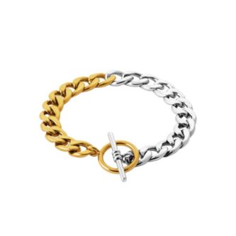 Bracelet Fashion Steel Acier Bicolore Mailles Gourmette Largeur 10mm