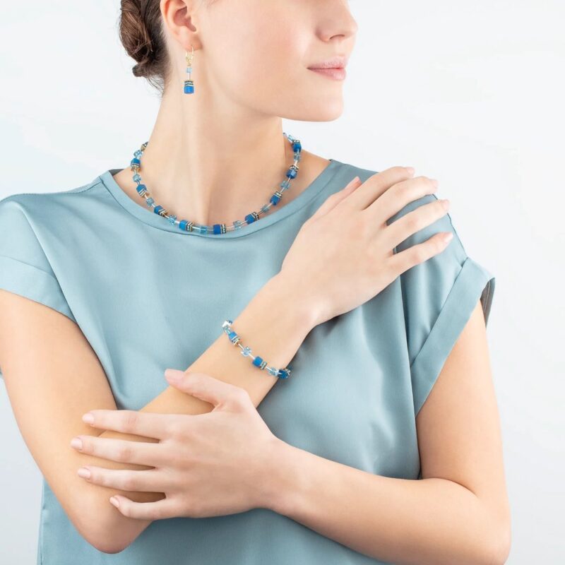 Bracelet Coeur de Lion GeoCUBE® Acier Gold Cristal et Pierres Naturelles Bleues 4020/30-0600 – Image 2